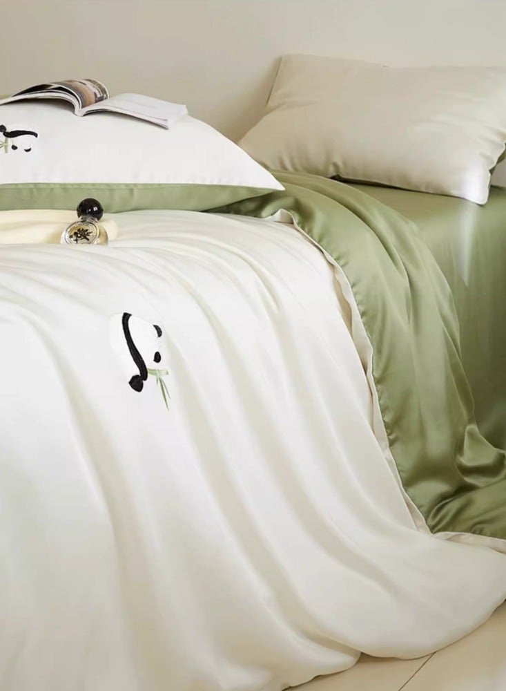 High end 60S Pro Lanjing Tencel Cartoon Embroidery Four piece Set Summer Ice Silk  Sleeping Bed Sheet Quilt Cover Bedding Suitable for 1.5m/1.8m Bed Sheet Four Piece Set - Image 4